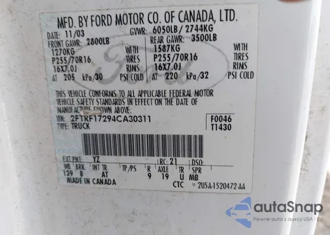 2004 Ford F-150 Heritage Xl/Xlt from USA, damaged, VIN 2FTRF17294CA30311